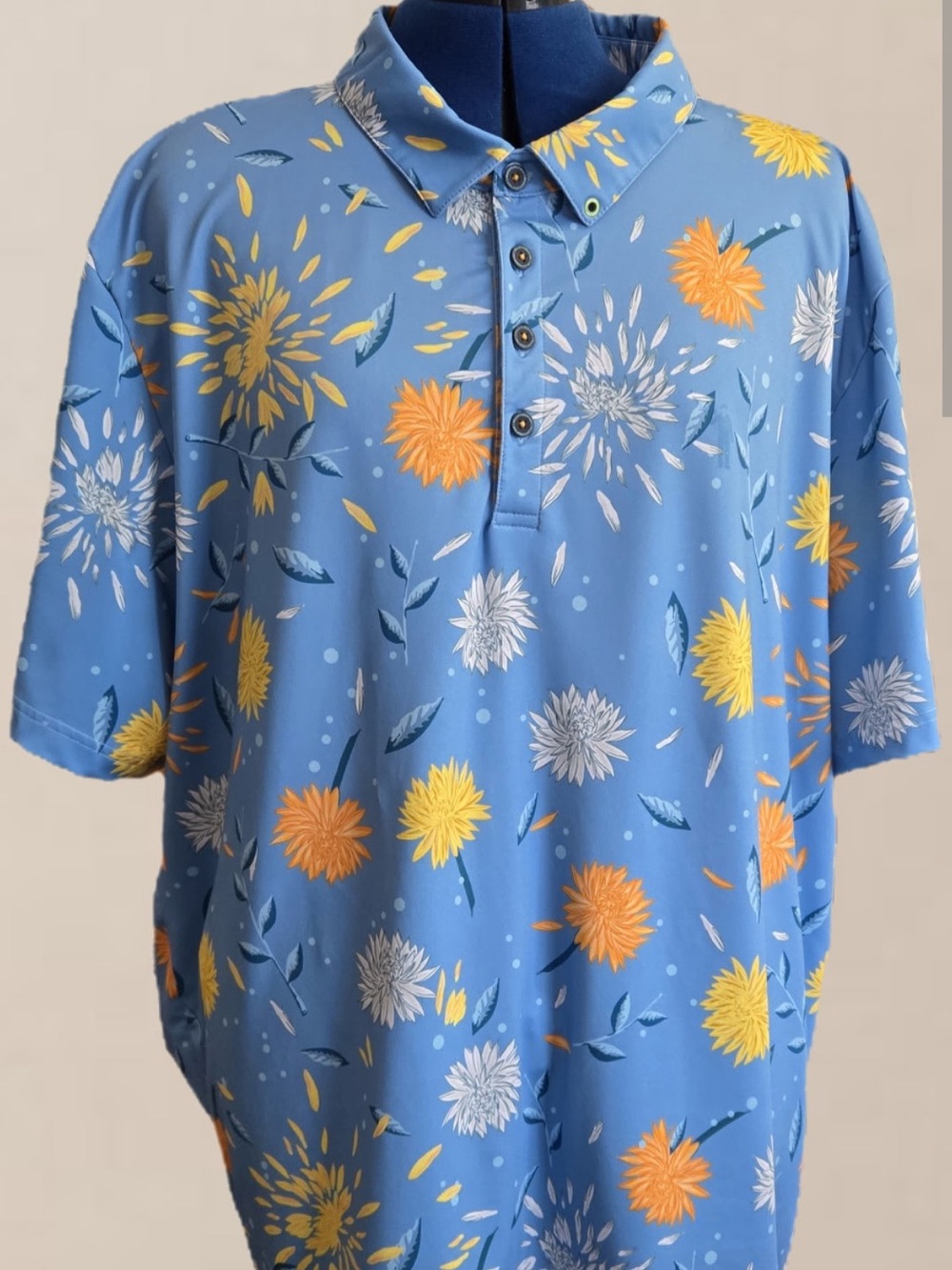 WILLIAM MURRAY Blue Floral Short-Sleeve Polo Shirt Size XXL